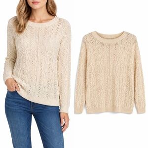 Dana Brooke women's mohair blend open knit sweater cream large‎